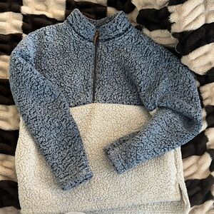 Cozy Blue and Cream Sherpa Pullover